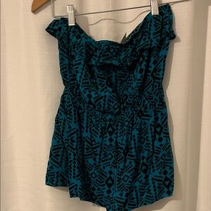 Strapless Teal Print Women’s Camisole with Ruffle Neckline